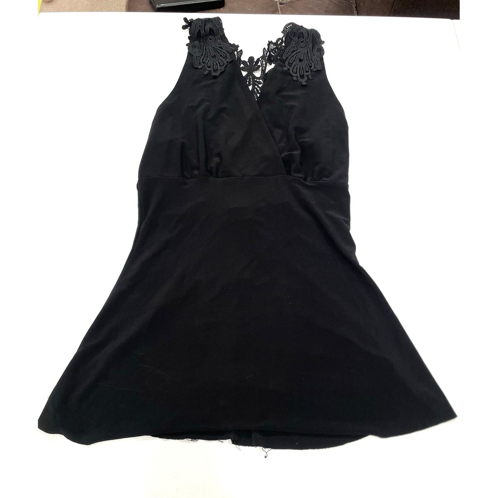 Vintage Women's MKM Design Sleeveless Tank Top‎ Crochet Back Black Whimsigoth
